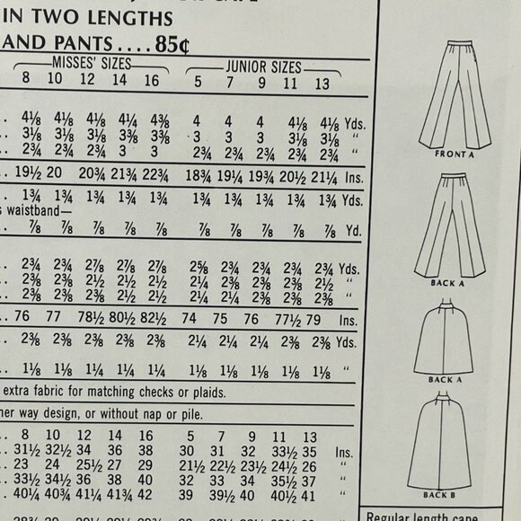 1960s Zip Up Cape Arm Slits with Pants Sewing Pattern McCalls 2118 Sz 7 B 31 FF - Picture 4 of 6